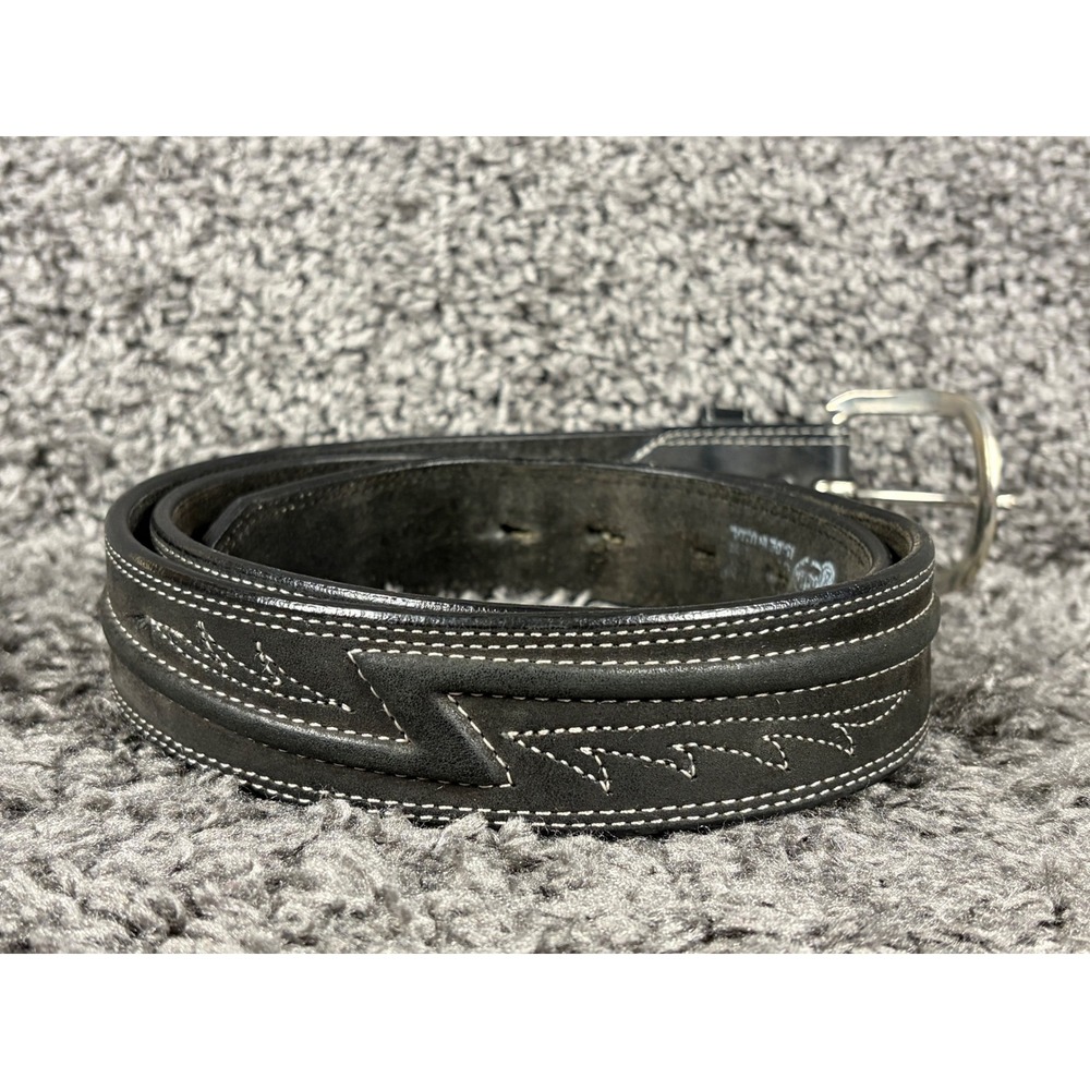 Justin Mens Black Leather Western Belt Contrast Stitch Made in USA 40 151BK